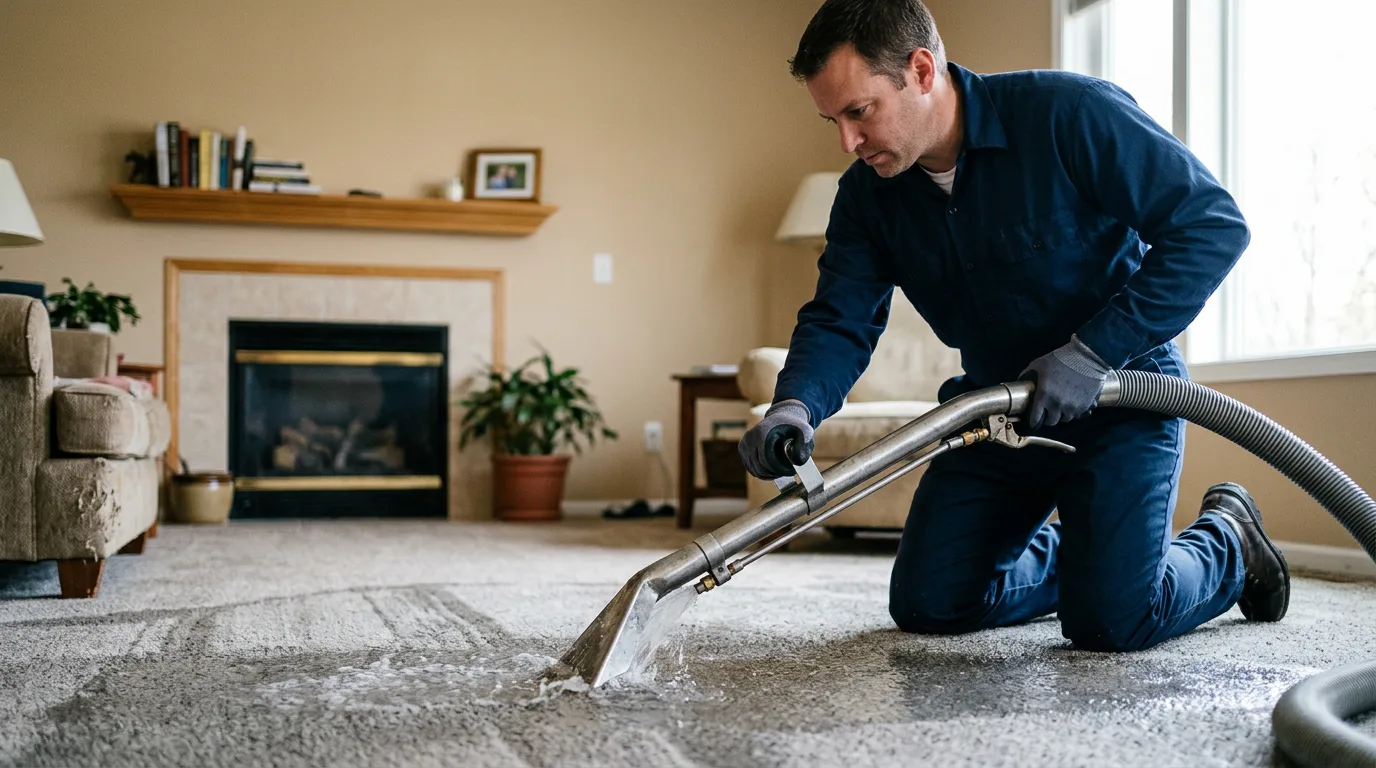 Water damage restoration technician working near Kellogg, IA
